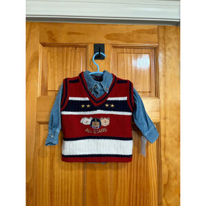 SLT Baby Sweater Vest Denim Shirt Set All Stars Embroidered NWT 12M